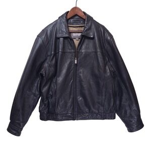 Vtg Wilsons Leather Heavyweight Bomber Jacket Men L Black 90s Ribbed Hem Moto